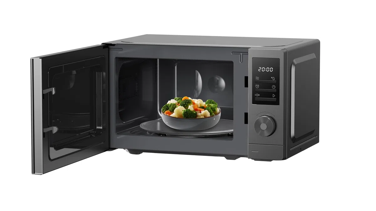 Gorenje MO20A3T4 Mikrowelle, 20L, 700 W, Kindersicherung, AquaClean, Auftaufunktion, 8 Automatikprogramme, 5 Leistungsstufen, LED Display, Elektronische Touch-Steuerung, schwarz mit Silber