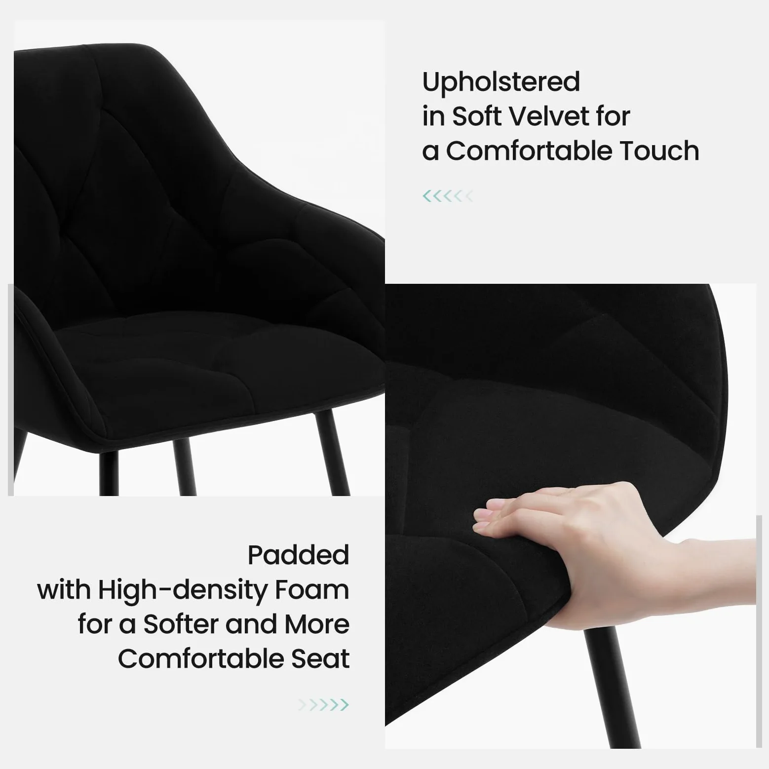 WOLTU Esszimmerstühle 4er Set, für Esszimmer Wohnzimmer, ergonomische Küchenstühle gepolstert mit Armlehnen, Metallbeinen, Sitzfläche aus Samt, Schwarz
