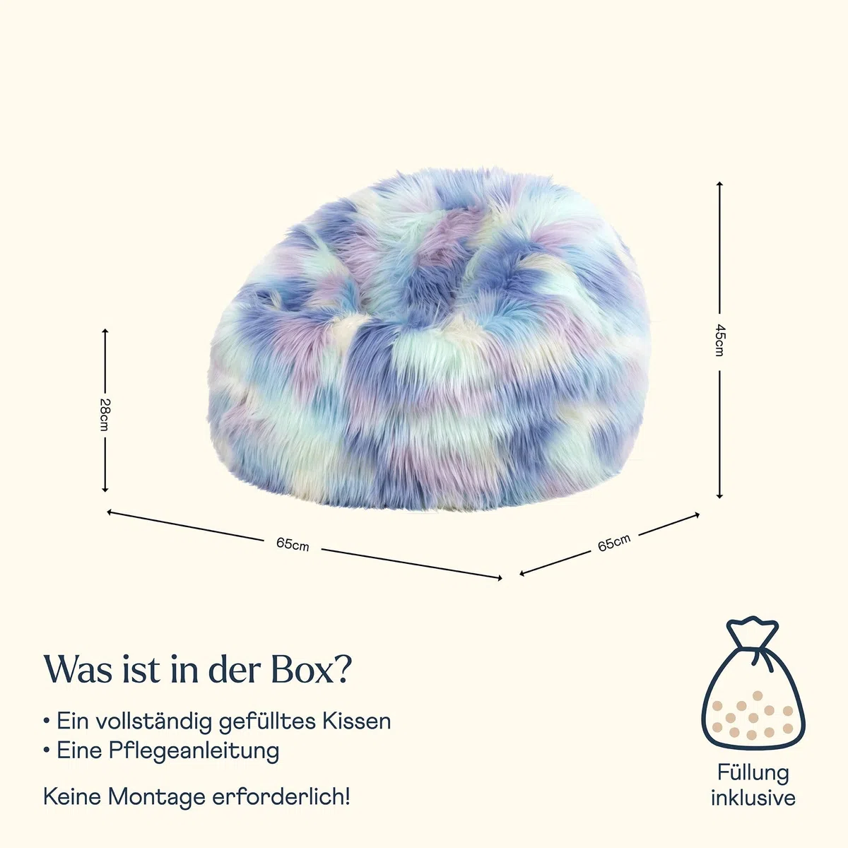 Icon Kingston Sitzsack Kinder, Unicorn, Flauschiger Kunstpelzstoff, Sitzsack Flauschig mit Füllung, Bequemer Kinder Sessel, Kuschelsessel, Lese Sessel, Schlafzimmer, Kinderzimmer, Spielzimmer