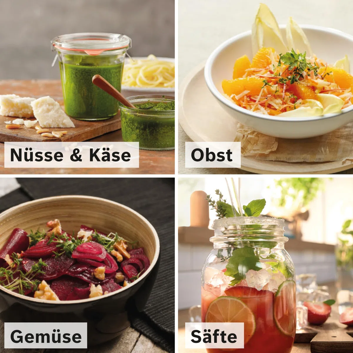 Bosch Zubehör-Set VeggieLove Plus MUZ9VLP1, Multimixer, drei Scheiben (Schneidwendescheibe, Raspelwendescheibe, Reibscheibe mittelfein), Hackmesser, Zitruspresse, für Küchenmaschine Serie 8, OptiMUM