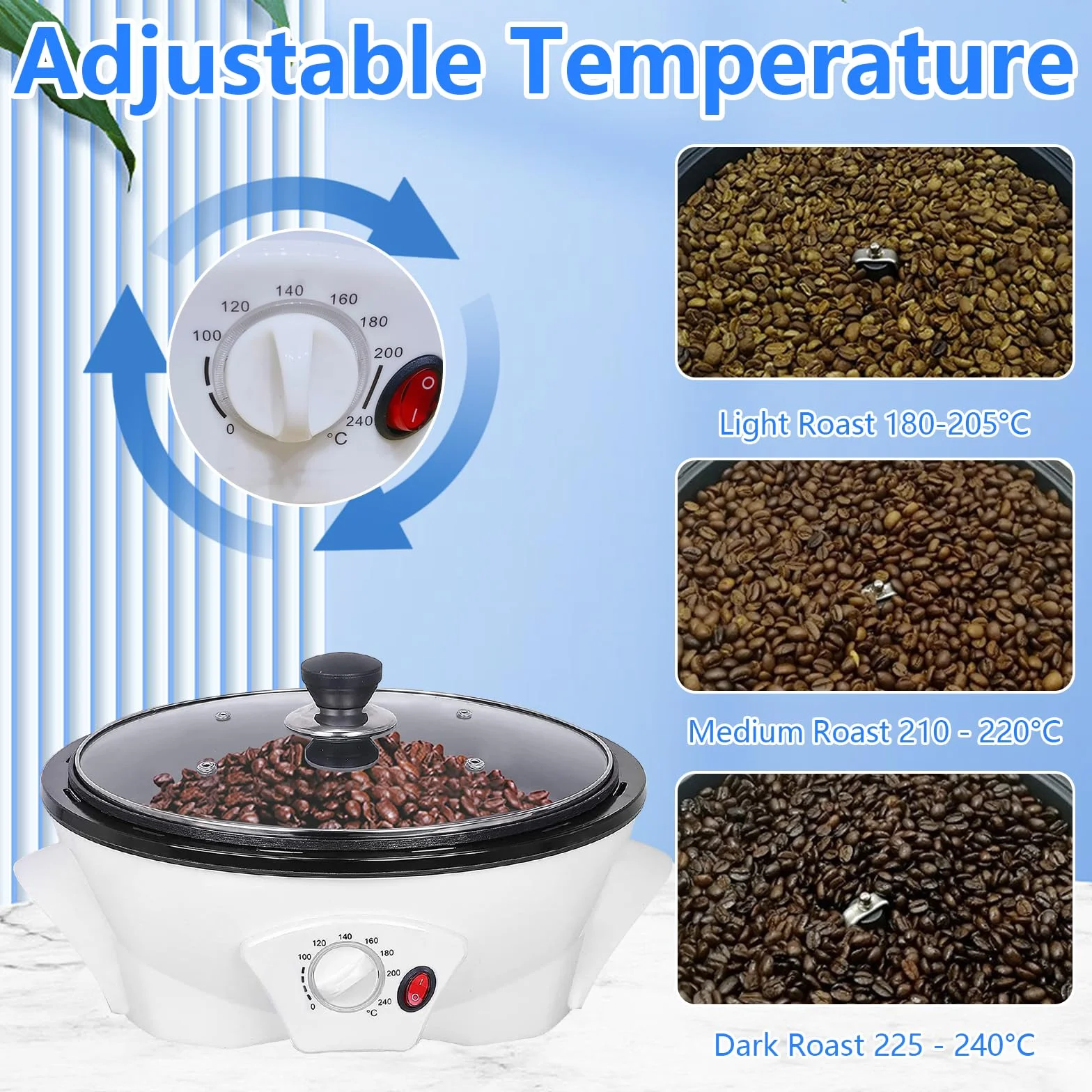 Kaffeeröster, Elektrischer Kaffeeröster 500g, 1200W Kaffeeröstmaschine 0-240℃ Temperatureinstellung für Zuhause mit Timer Rauchfreies Rösten Röstmaschine für Kaffeebohnen Nüsse & Samen