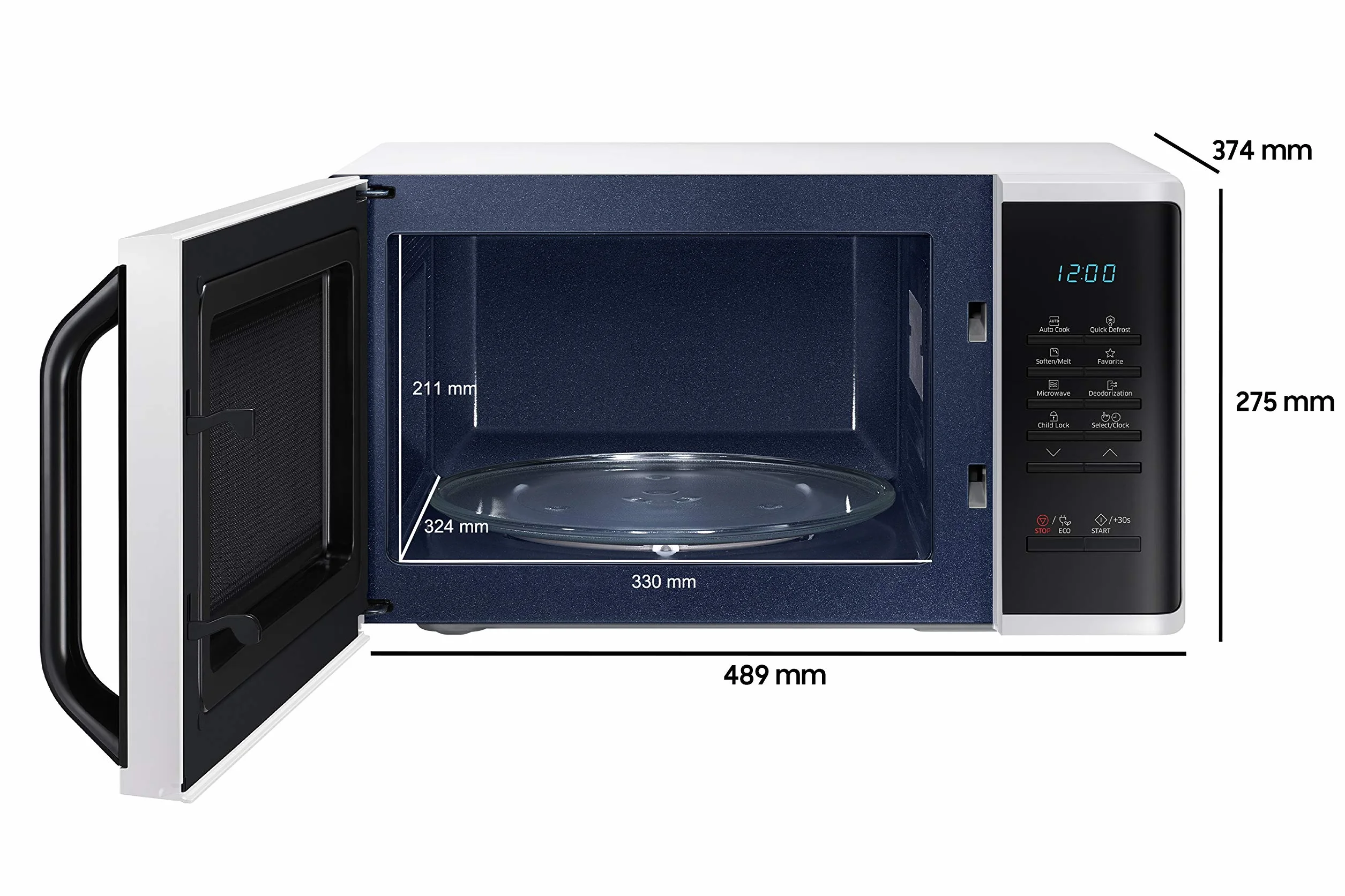 Samsung MS23K3513AW/EG Mikrowelle / 800 W / 23 L Garraum / 48,9 cm Breite / Quick Defrost / 29 Automatikprogramme / weiß
