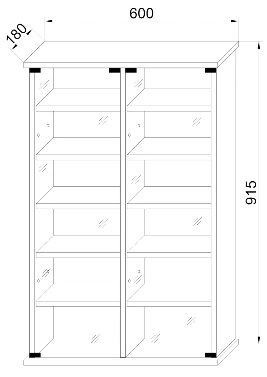 VCM Holz CD DVD Stand Regal | platzsparender CD Schrank mit 2 ESG-Sicherheitsglastüren für 300 CDs oder 130 DVDs oder 72-Videos | Maße: H. 92 x B. 60 x T. 18 cm | 10 Variable Einlegböden – Tilano L