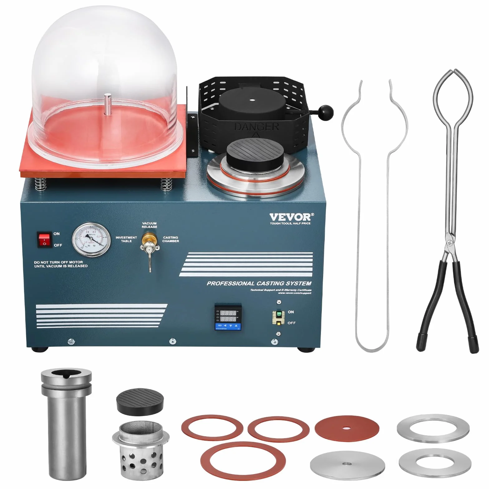 VEVOR Vakuum-Einbettgussmaschine 2 L mit Schmelzofen & praktischer Öleinspritzöffnung, Metallschmuckgusswerkzeug Vakuumgussmaschine zum Gießen von Schmuck und Schmelzen von Schrott Silber Gold Kupfer