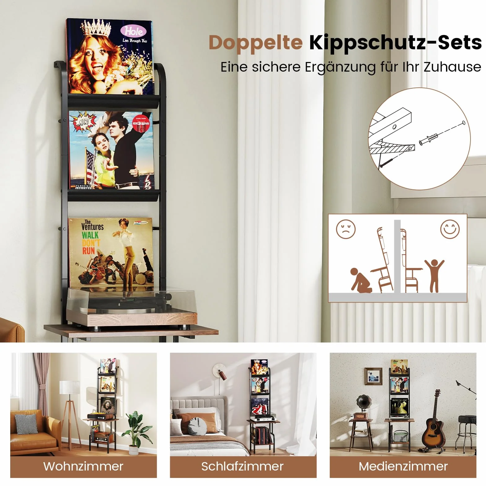 COSTWAY 5-stöckiger Plattenspielerständer mit Vinyl-Ausstellungsregal, Schallplattenständer Plattenhalter, Vinyl-Schallplatten Plattenspieler Regal für Alben CDs 50 x 51 x 145 cm (Kaffee)