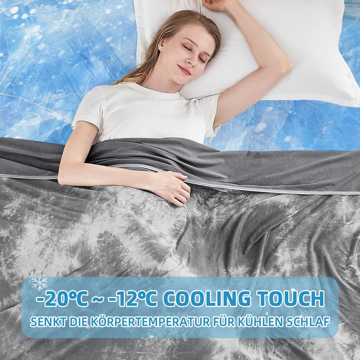 inhand Kühldecke 200 x 220 cm–Selbstkühlende Sommerdecke,Kühldecken zum Schlafen,leichte dünne Kühlende Decke für Mensch und Hund, weiche Kältedecke für Bett, Sofa & Reisedecke, Grau