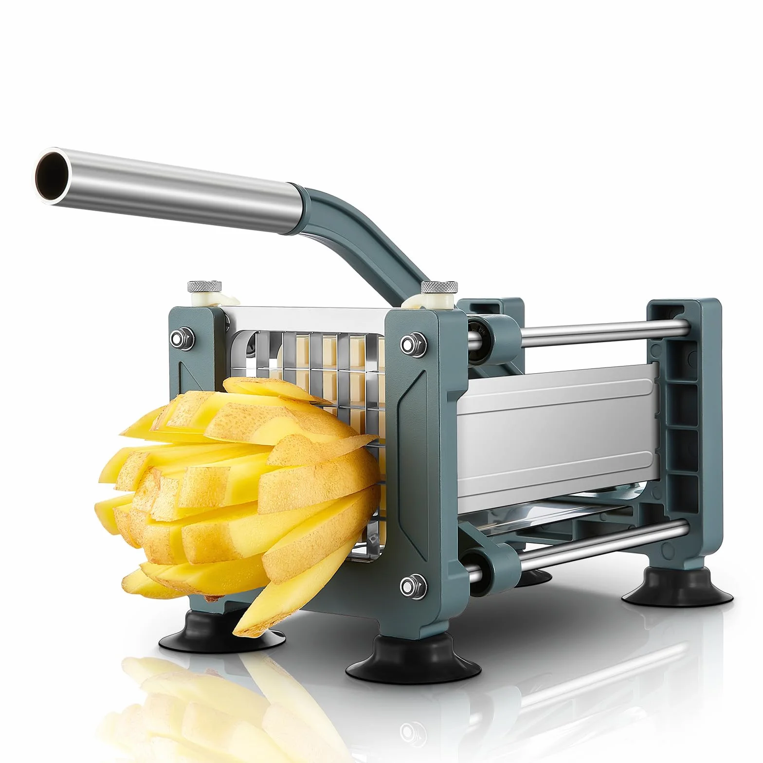 FOHRER Pommesschneider Edelstahl Professioneller Manueller Kartoffelschneider mit 13 mm Klingen aus Edelstahl, Pommes Frites Schneider für ganze Kartoffeln, Karotten, Gurken, Zwiebel, Pommes