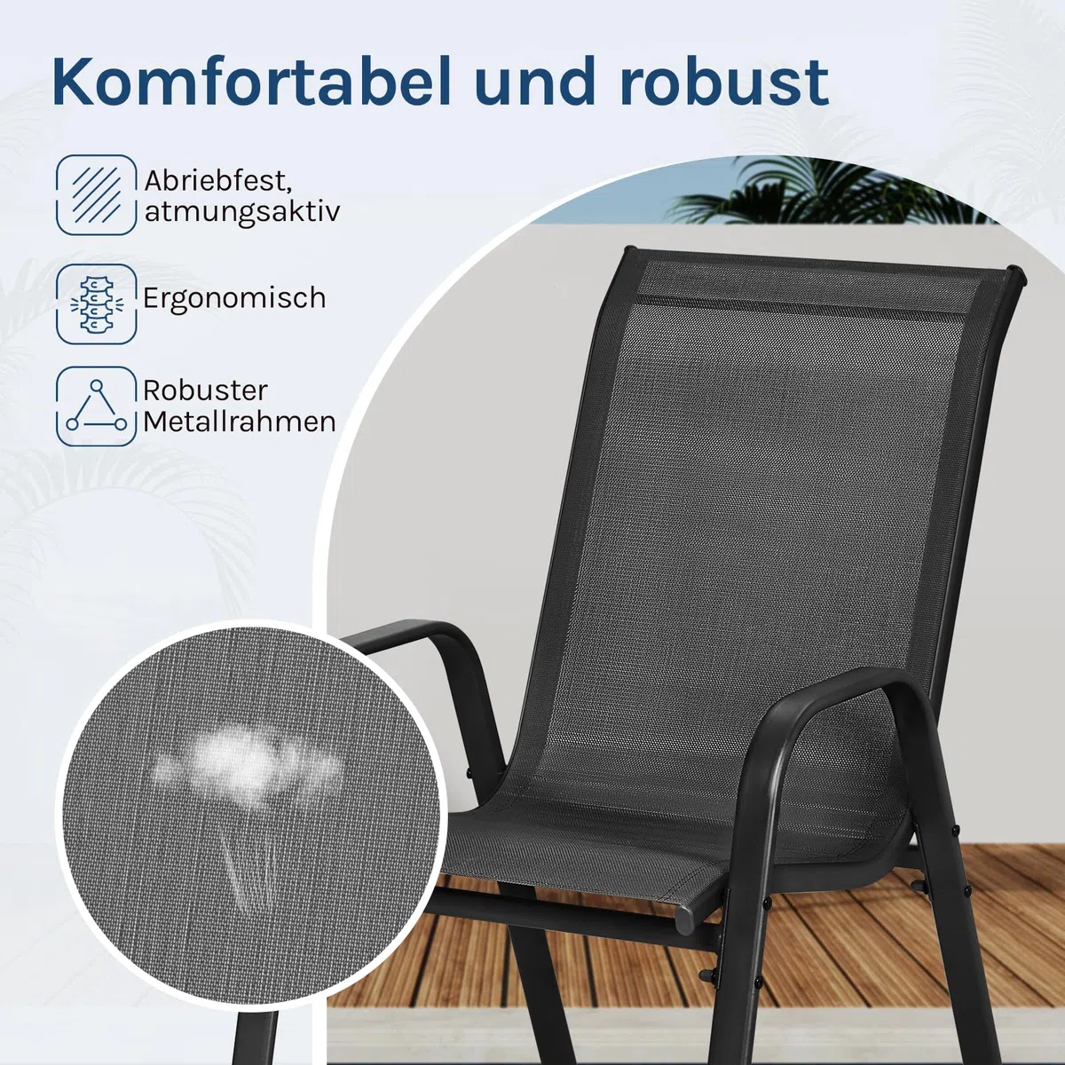 WOLTU Gartensessel 4 er Set Stapelstühle Garten Stapelbare Gartenstühle Wetterfeste Sitzgruppe Outdoor Ergonomisch Terrassenmöbel für Balkon Terrasse, Dunkelgrau