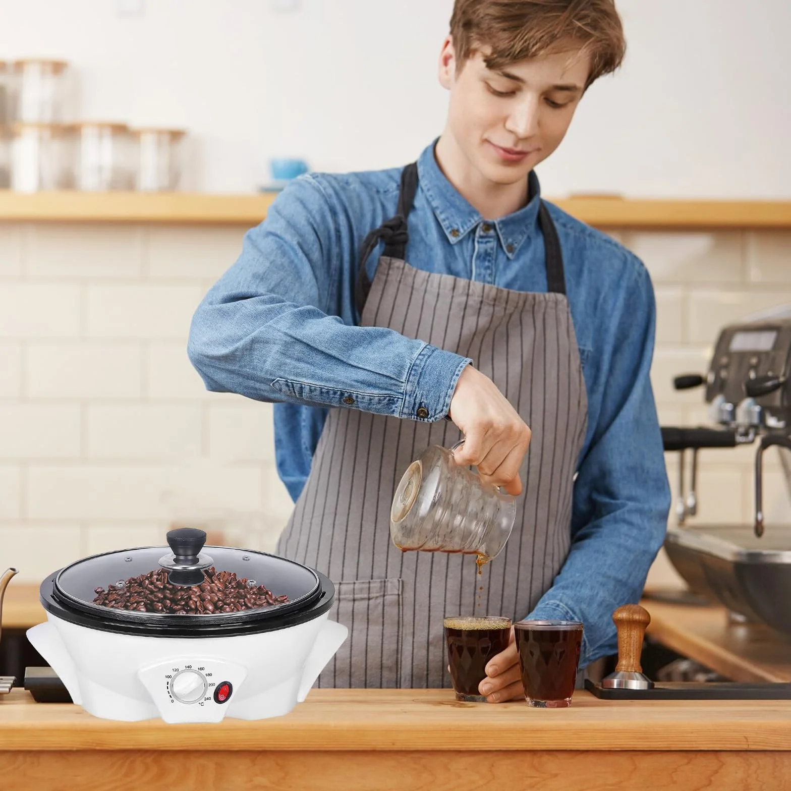 Kaffeeröster, Elektrischer Kaffeeröster 500g, 1200W Kaffeeröstmaschine 0-240℃ Temperatureinstellung für Zuhause mit Timer Rauchfreies Rösten Röstmaschine für Kaffeebohnen Nüsse & Samen