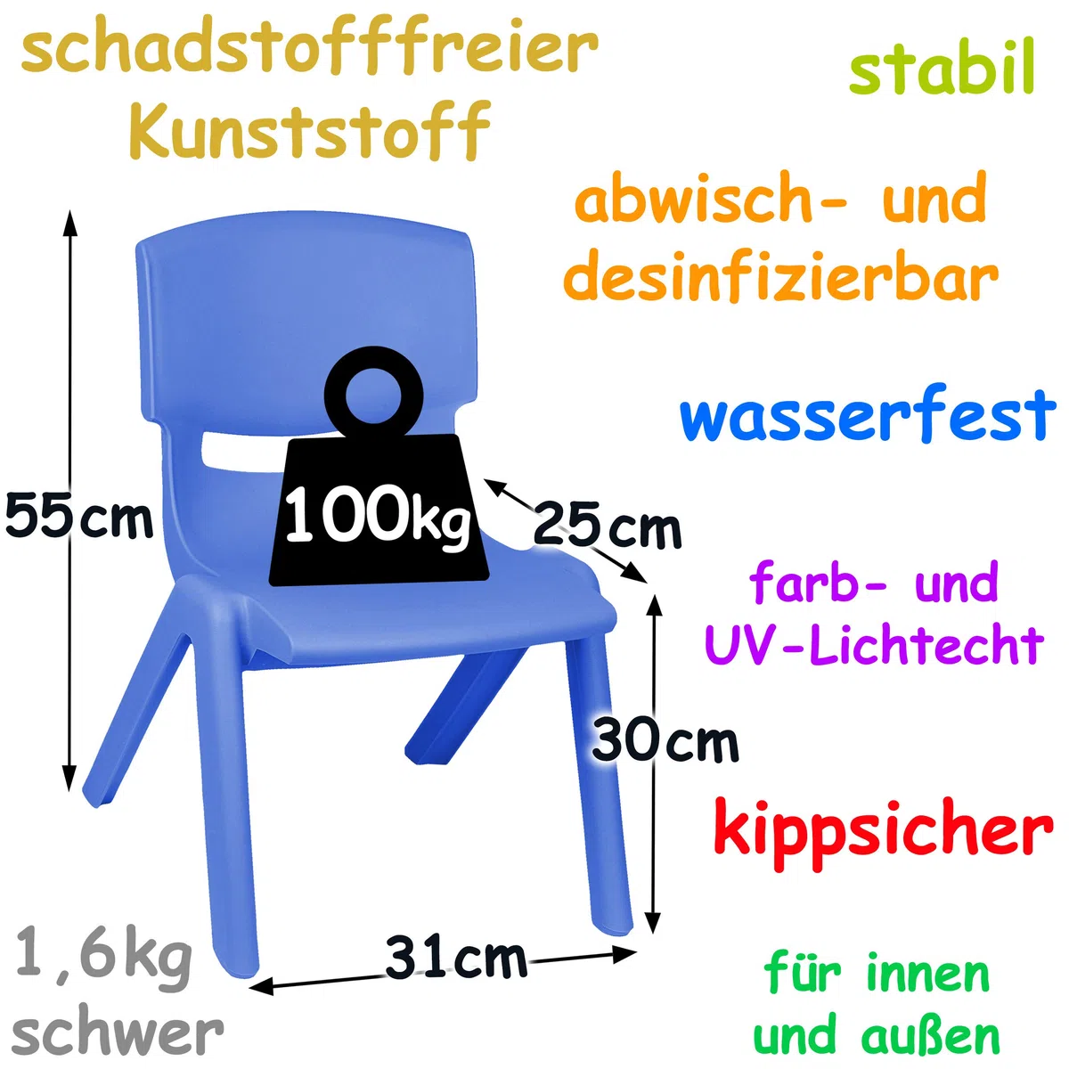 alles-meine.de GmbH Sitzgruppe für Kinder - Tisch + 6 Kinderstühle - Größen & Farbwahl - hell grün - höhenverstellbar - 1 bis 8 Jahre - Plastik - für INNEN & AUßEN - Kindertisch ..