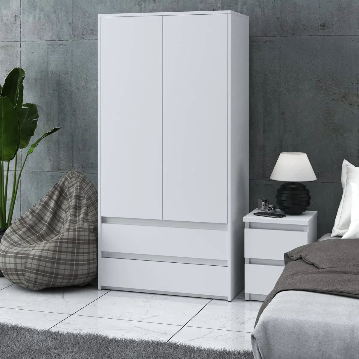 MRBLS_HOME Nachttisch 2er Set Nachtschrank Nachtkommode Modern Möbel mit Schubladen Kommode Holz Schubladenschrank für Ihr Schlafzimmer (Weiß Matt) – 30 x 43 x 32,5 cm (B/H/T)