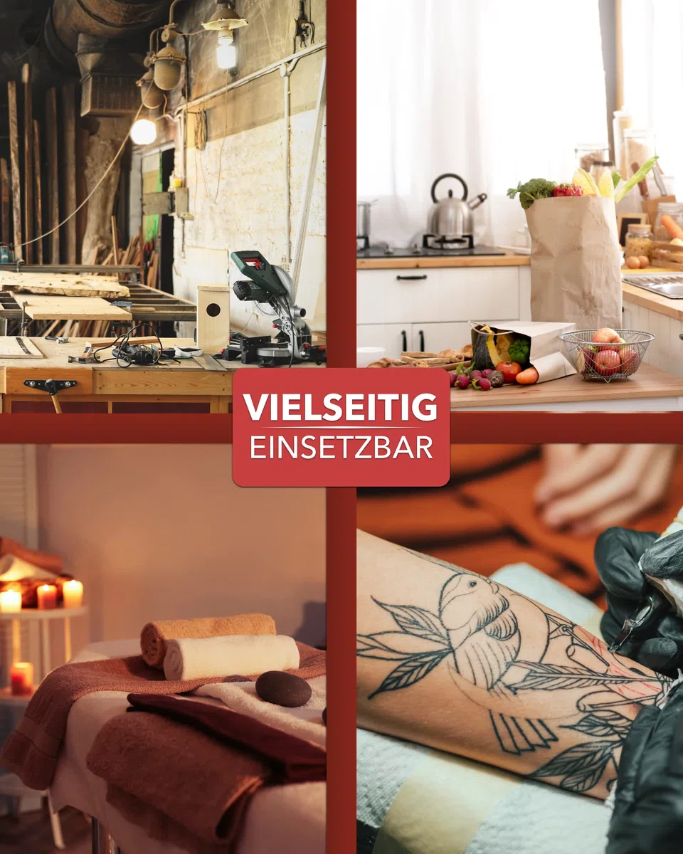 XL Profi Rollhocker, 40cm Sitzbreite, Sitzhöhe bis 70cm, Stoff Grau | 1stuff-Qualität vom Fachhändler, Bürohocker höhenverstellbar, Drehhocker 360°, hohe Belastung, Arzthocker, Stoffbezug