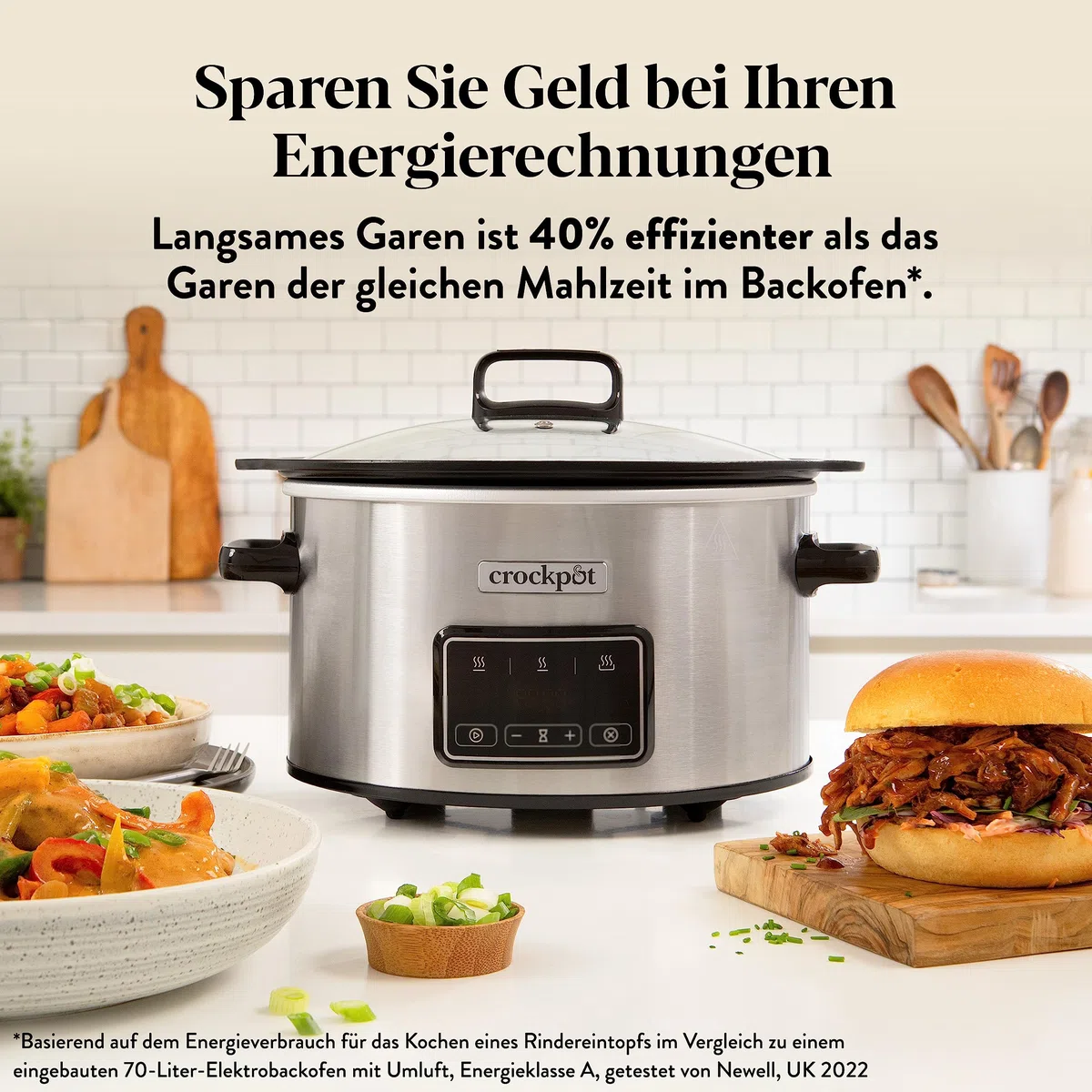 Crockpot Sizzle & Stew Digital-Schongarer Slow Cooker | 3,5 l (3-4 Personen) | Abnehmbare induktionsgeeignete Schüssel für Fleisch und Gemüse | Edelstahl [CSC111X]
