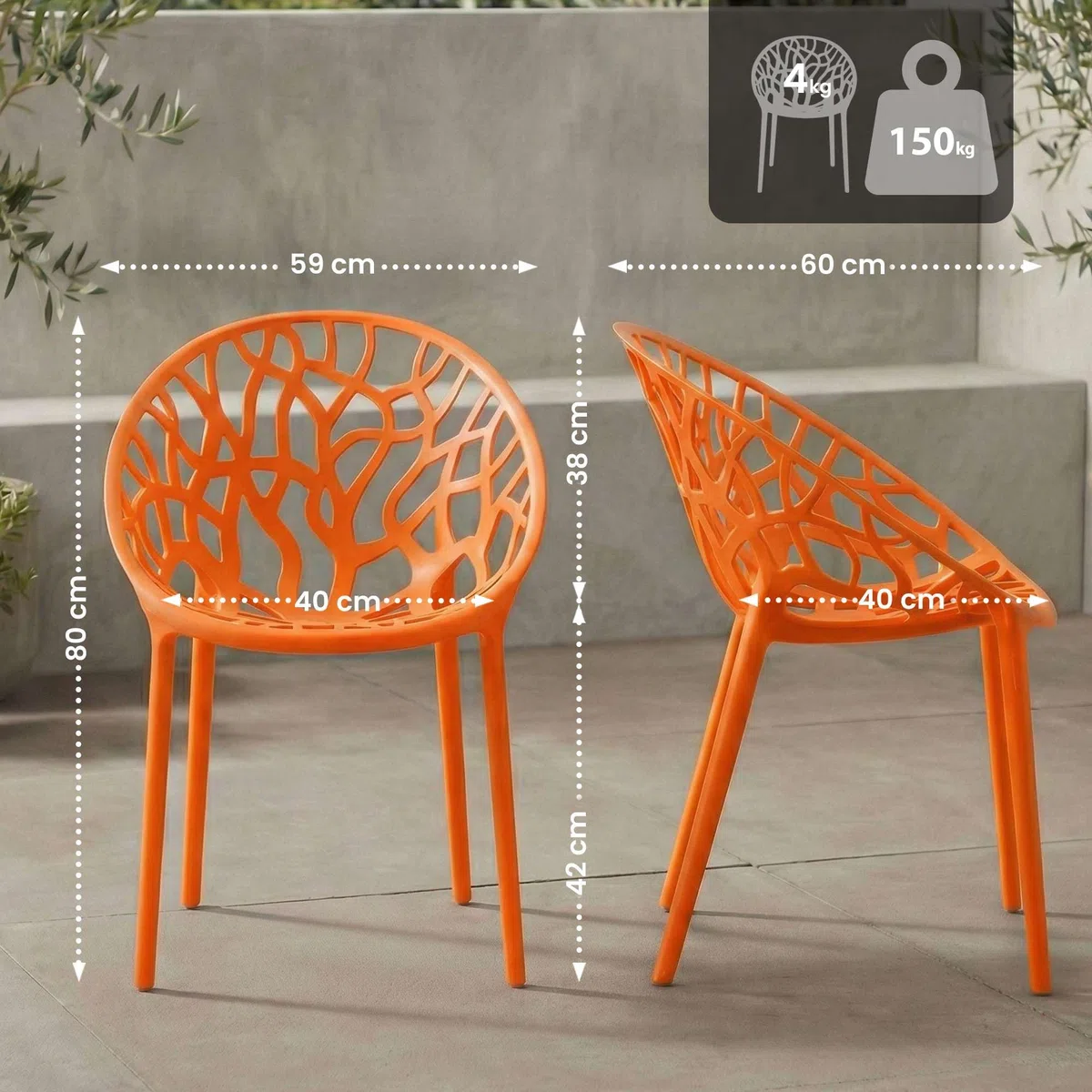 CLP Gartenstuhl stapelbar wetterfest Hope, Gartensessel mit Lehne UV-beständig, Outdoorstuhl aus Kunststoff bis 150 kg belastbar Farbe orange