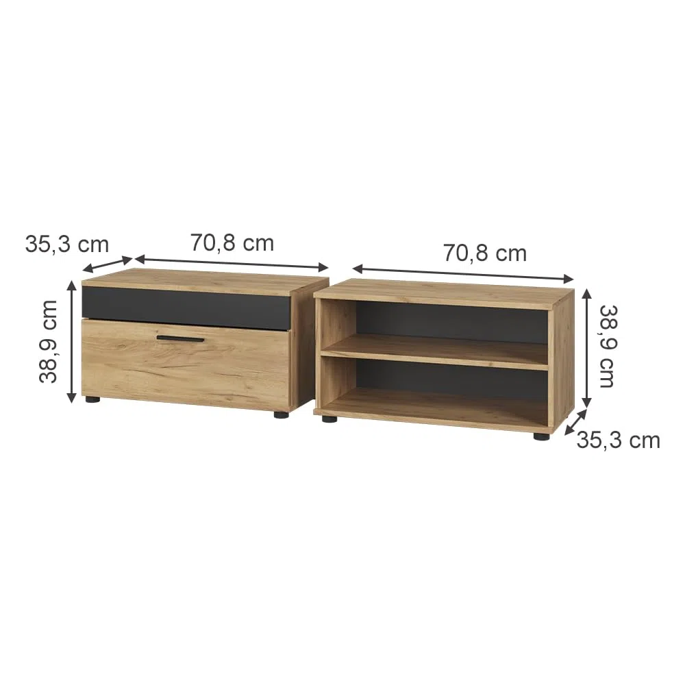 Vicco Wohnzimmerschränke Berno, Goldkraft Eiche/Anthrazit, 2 Teile, zur Aufbewahrung von Mediengeräten und Wohnaccessoires