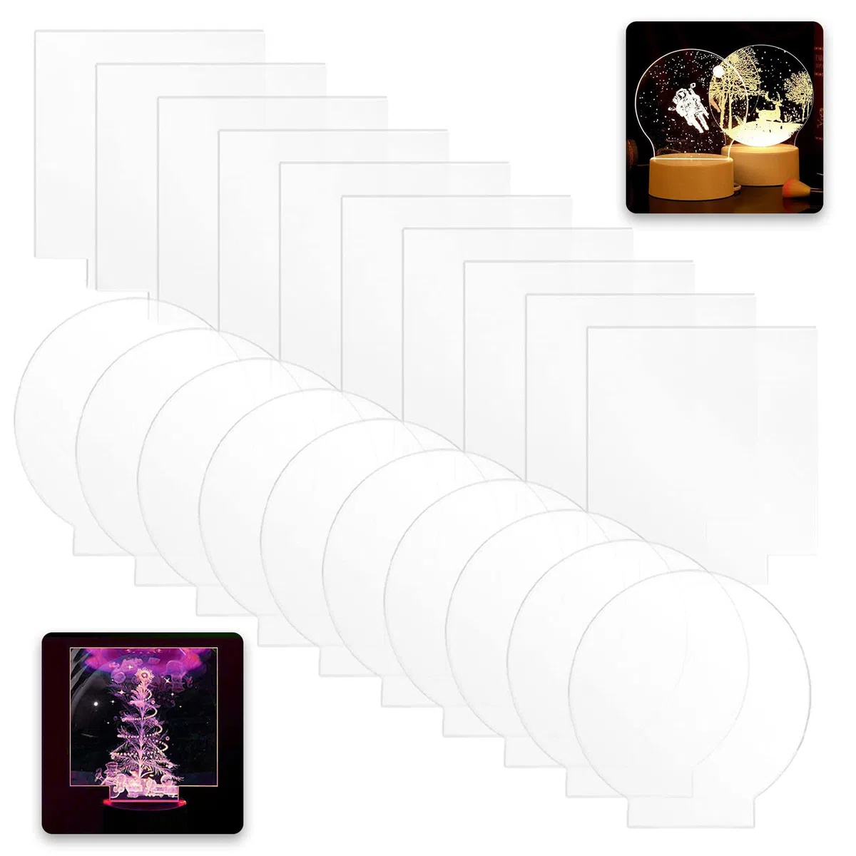 Acrylplatte Transparent Runde Quadrate Platten: 20 Stück 2 mm Acrylglas Platten, Transparente Acrylplatte Runde Quadrate Für LED Lichtbasis, DIY Display Projekte, Handwerk