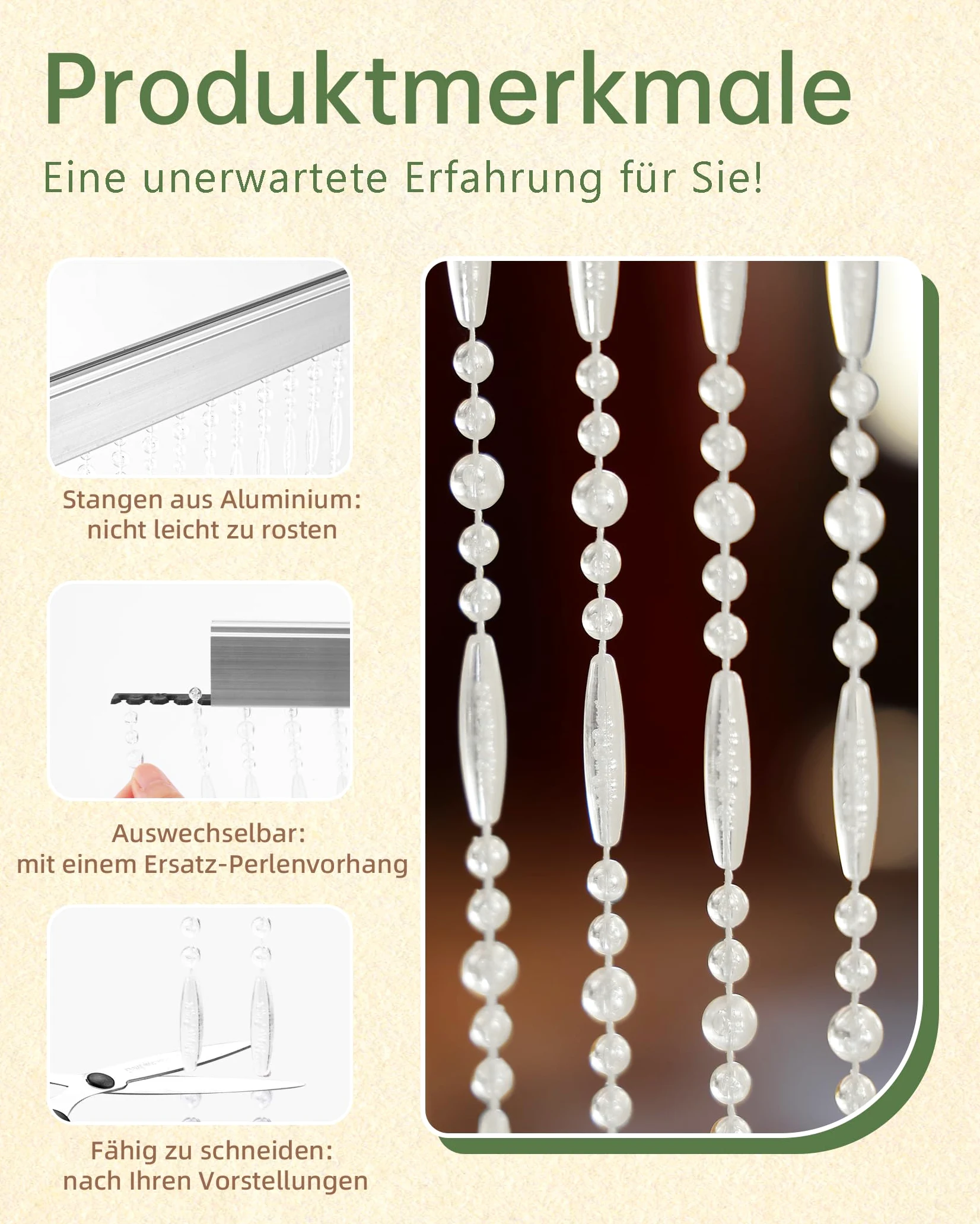 100x230cm Transparent Perlenvorhang Balkontür, 75 Stränge Kunststoffperlenvorhang Perlenvorhang Türvorhang als Insektenschutz und Dekoration für Balkontür, Zimmer