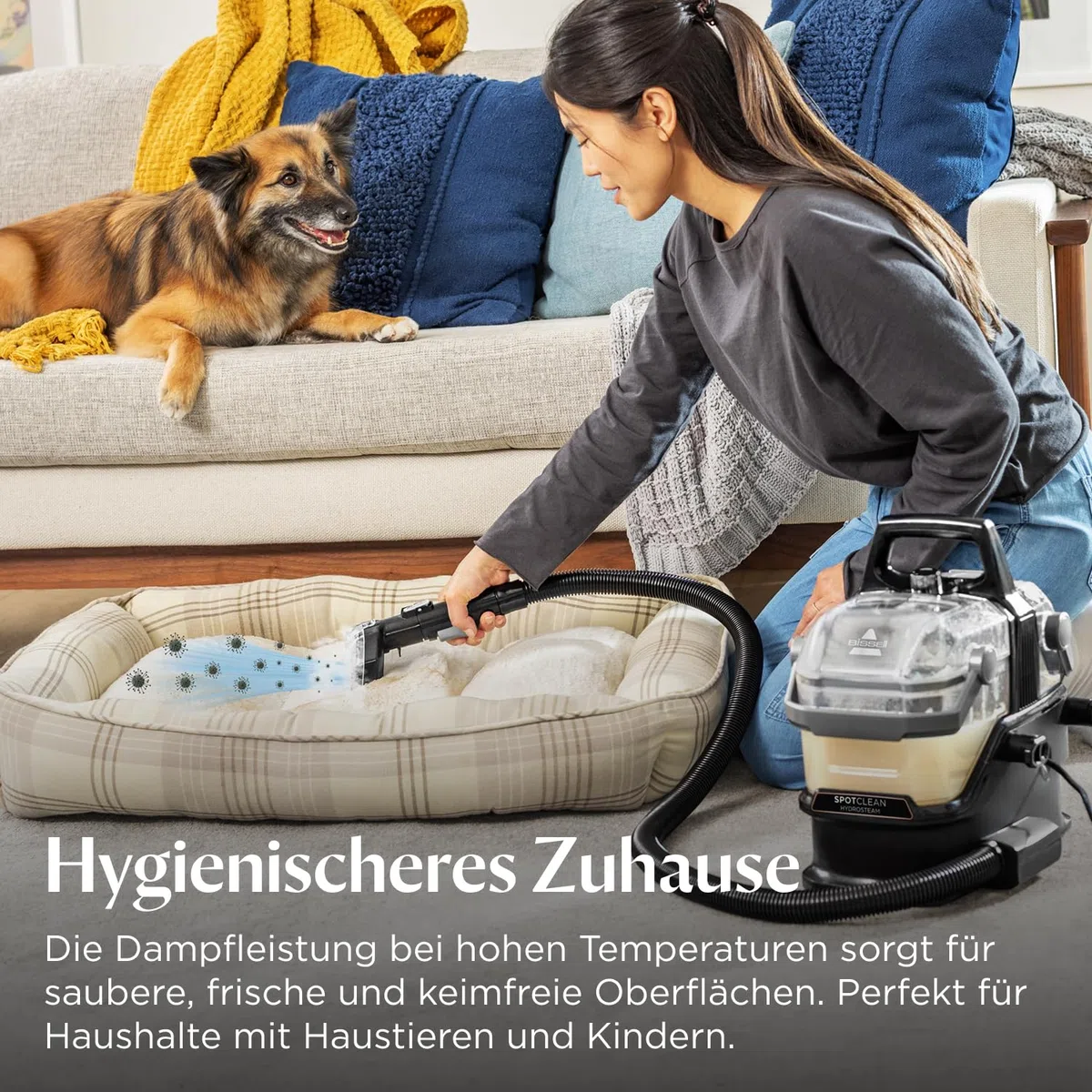 BISSELL SpotClean HydroSteam, Polsterreiniger Gerät, Teppichreiniger mit HydroSteam Technologie, Dampfreiniger, Nasssauger für Teppiche, Polster, Auto & Mehr, Leistungsstarker 1000W Motor, 3689N