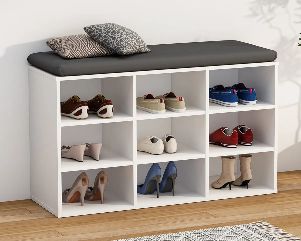 VCM Holz Schuhregal | Maße ca. H. 50 x B. 80 x T. 30 cm | Schuhkommode mit 9 Fächer | Schuhschrank - Hinsol XS
