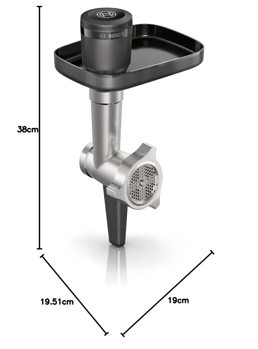 Bosch Zubehör-Set MUZS6HA, passend für Küchenmaschine Serie 6, Fleischwolf, Lochscheibe 8 mm, Lochscheibe 3 mm, Wurstfüller-Aufsatz, Kebbe-Aufsatz, Adapter