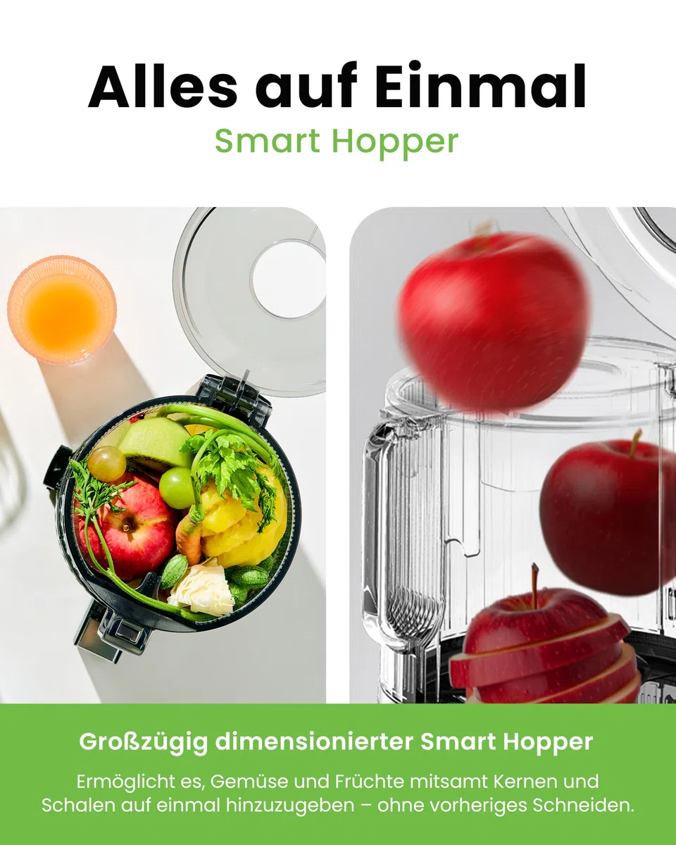 Hurom H70FT Neuer Slow Juicer | Elektrische Kaltpresse | Entsafter für Gemüse & Obst | 1.8L Kapazität | Automatische Entsaftungsfunktion | BPA-frei | 15 Jahre Garantie | 150W | Titangrau