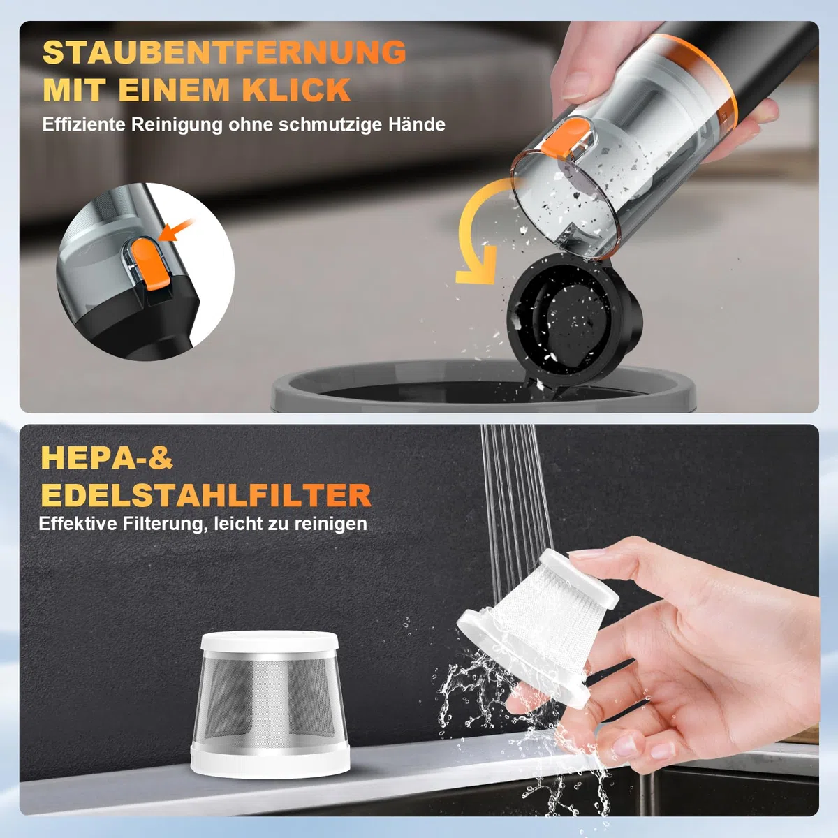 RABIGALA Handstaubsauger Akku 4-in-1, 30000PA Auto Staubsauger Stark mit hoher Leistung, Autostaubsauger Akku Testsieger, 3-Gang 280000 U/min Handstaubsauger Kabellos für Auto, Bürotisch, Tastaturen
