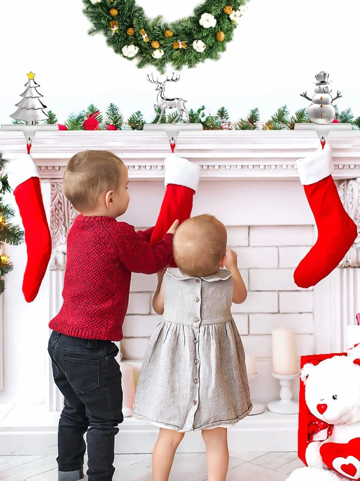 EBANKU 4 Pack Weihnachtsstrumpf Halter, Weihnachtsstrumpf Aufhänger Kaminhaken Rutschfest Nikolausstiefel Halter Hängen Strümpfe Aufhänger für Kamin Weihnachten Dekoration