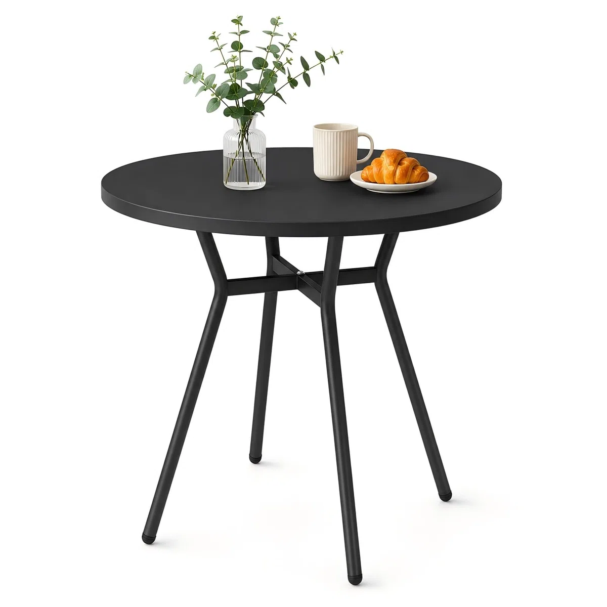 JIJIAN Runder Esstisch für 2-4 Personen, Kleiner Küchentisch 80 x 80 x 75 cm, Metallbeine, ideal für kleine Wohnungen, Küche, Esszimmer, Balkone und Gärten, Schwarz