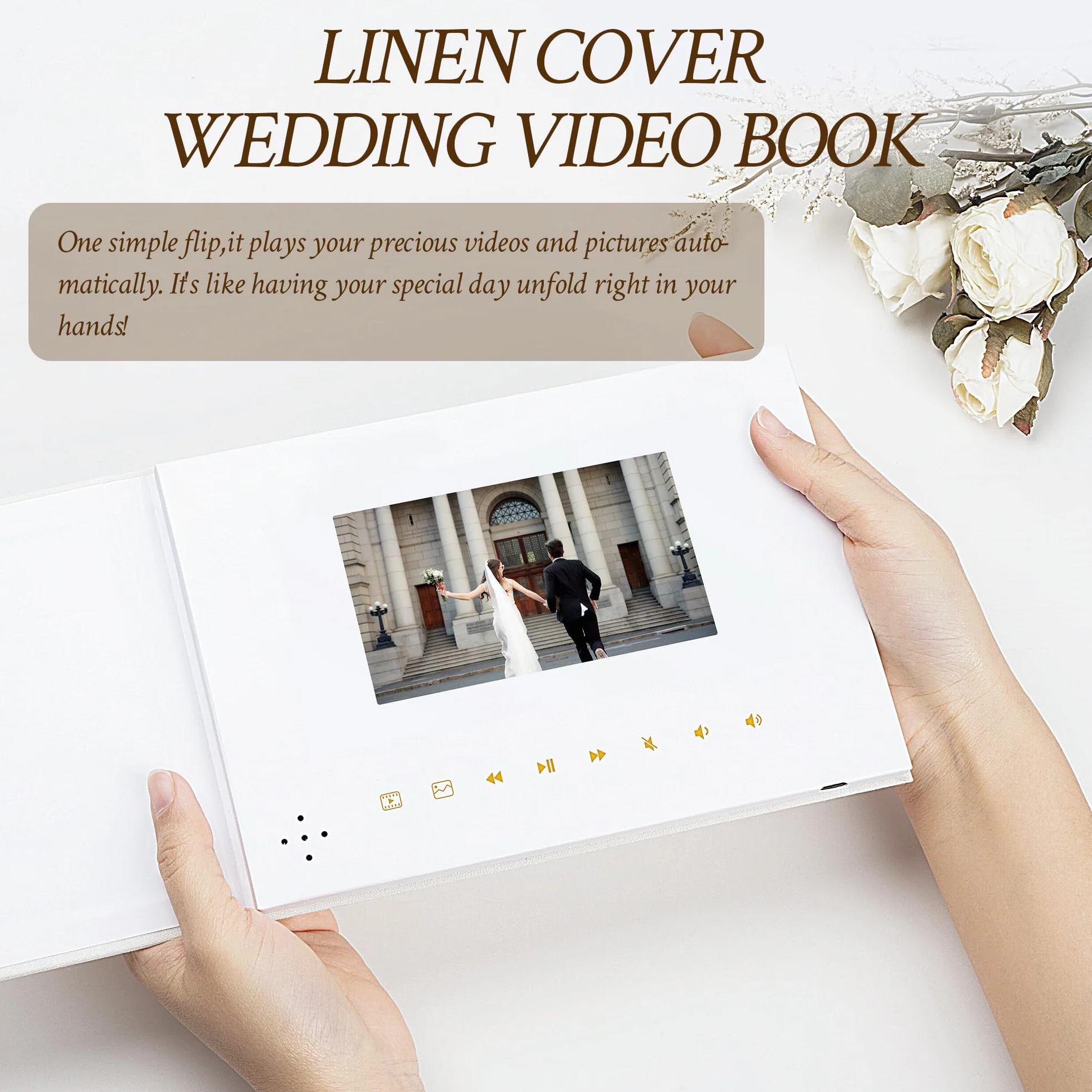 Luxuriöses Leinen-Videobuch, blanko, anpassbares Video und Nachrichten, 12,7 cm (5 Zoll) IPS-Display, wiederaufladbarer Akku, 3-Stunden-Videowiedergabe, ideal für personalisierte Geschenke