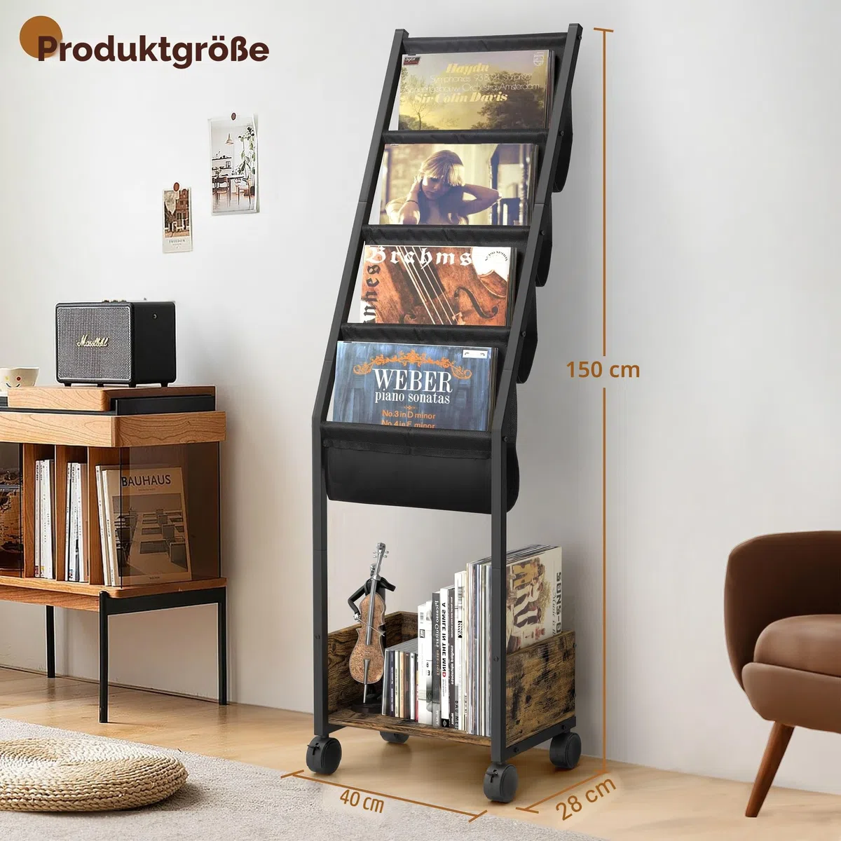 Schallplattenständer Vinyl Schallplattenhalter Bis zu 150 Alben Schallplatten Aufbewahrung Mit 4 -Tier Schallplattenhalter für Vinyl-Schallplatten, Plattenspieler Ständer Beistelltisch Nachttisch