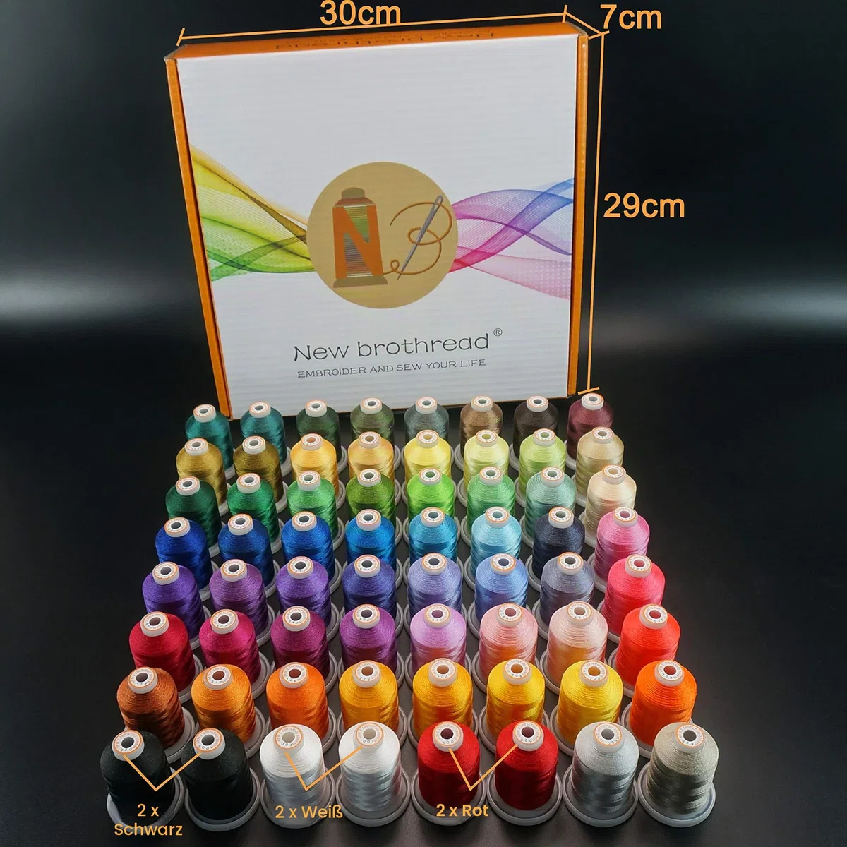 New brothread 64 Spulen 1000M (1100Y) Polyester Maschinen Stickgarn für professionelle Stickereien Enthusiasten und Anfänger