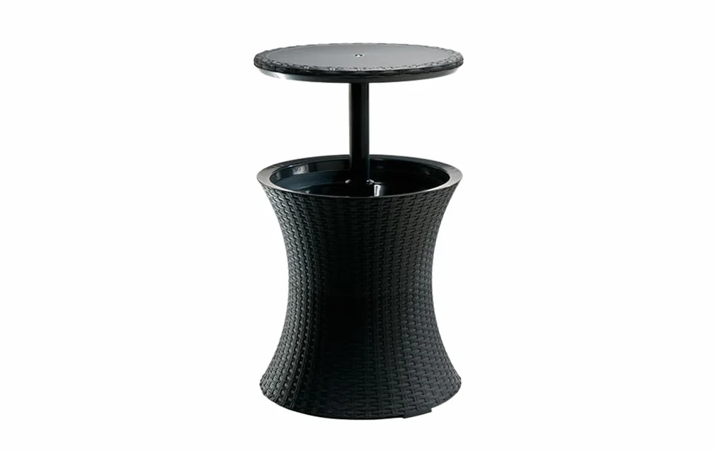 Keter Pacific Cool Bar, 3-in-1 Cocktailtisch, Couchtisch und Outdoor Eiskühler in Rattanoptik, UV-geschützt und wetterfest, anthrazit, Kühlbox 30l Volumen