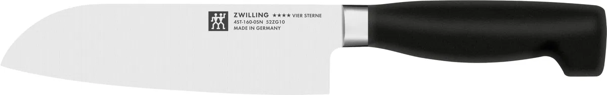 ZWILLING Vier Sterne Santokumesser 16 cm, Rostfreier Spezialstahl, Kunststoff-Griff, Eisgehärtete Klinge, Schwarz, Made in Germany