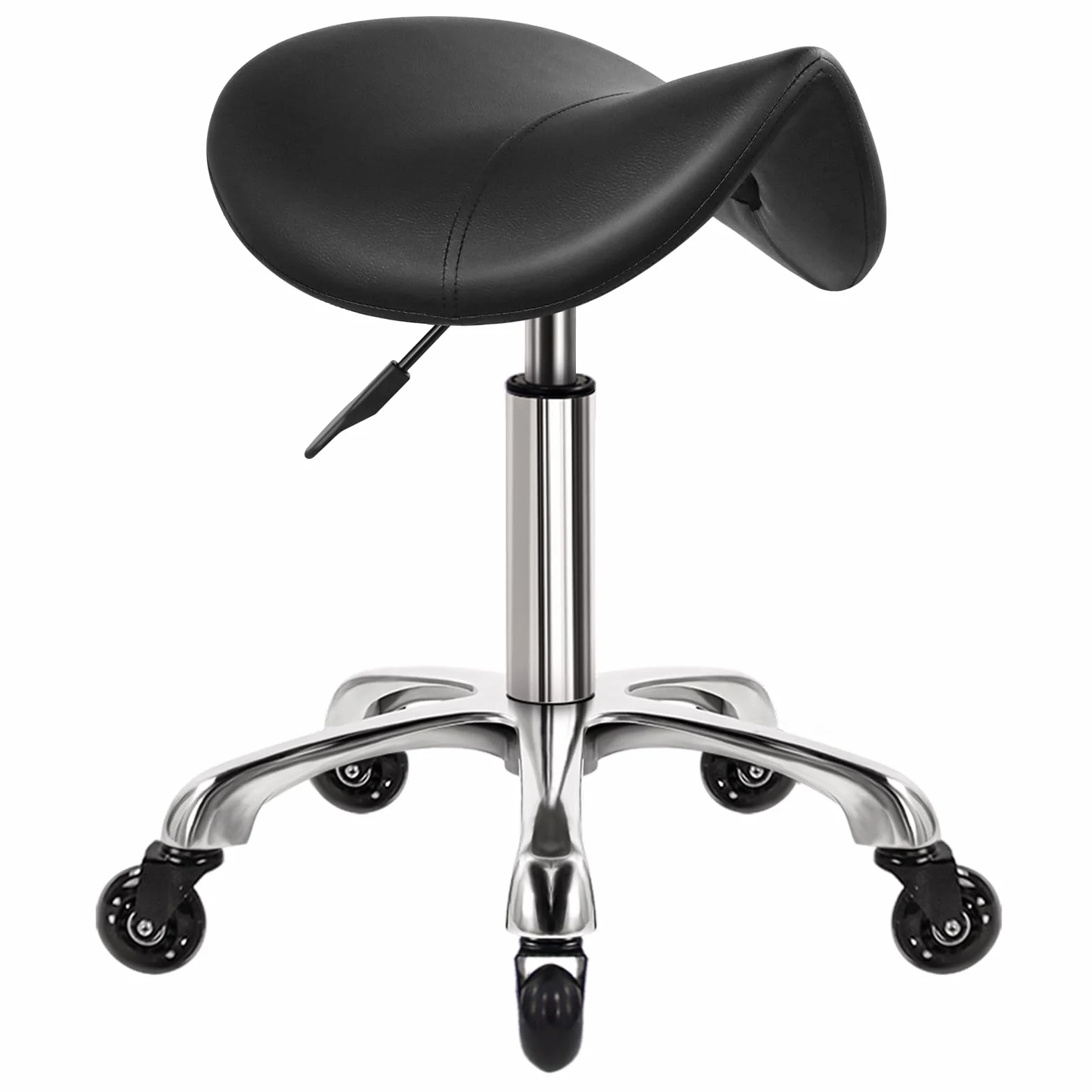 WKWKER Heavy Duty Rollhocker mit Rädern Hydraulischer Drehgelenk Verstellbarer Rollhocker Ergonomisch Dickes Leder Sitzhocker Stuhl für Küche Zeichnen Labor Büro Salon Nachricht Hocker - Schwarz