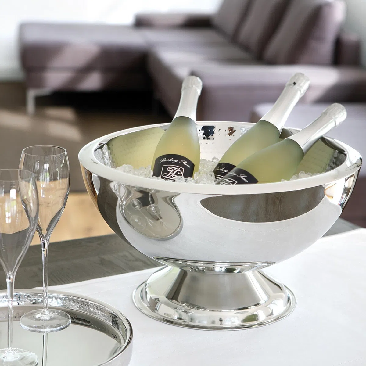 FINK Sektkühler Edelstahl doppelwandig Punchbowl Champagnerkühler groß Ø 43 cm Höhe 25 cm – Sektkühler Schale groß für Champagner Sekt Prosecco Wein – Tischdekoration Hochzeit Hochzeitsdeko