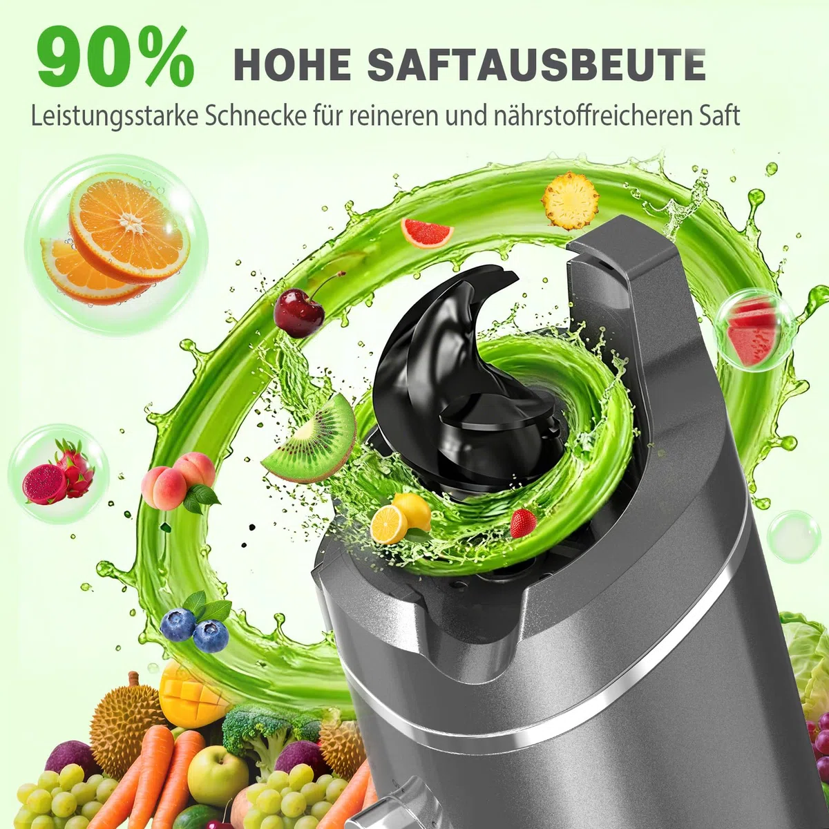Entsafter mit 135MM Extra Großem Einfüllschacht, ohne Vorschnitt, Entsafter für Gemüse und Obst