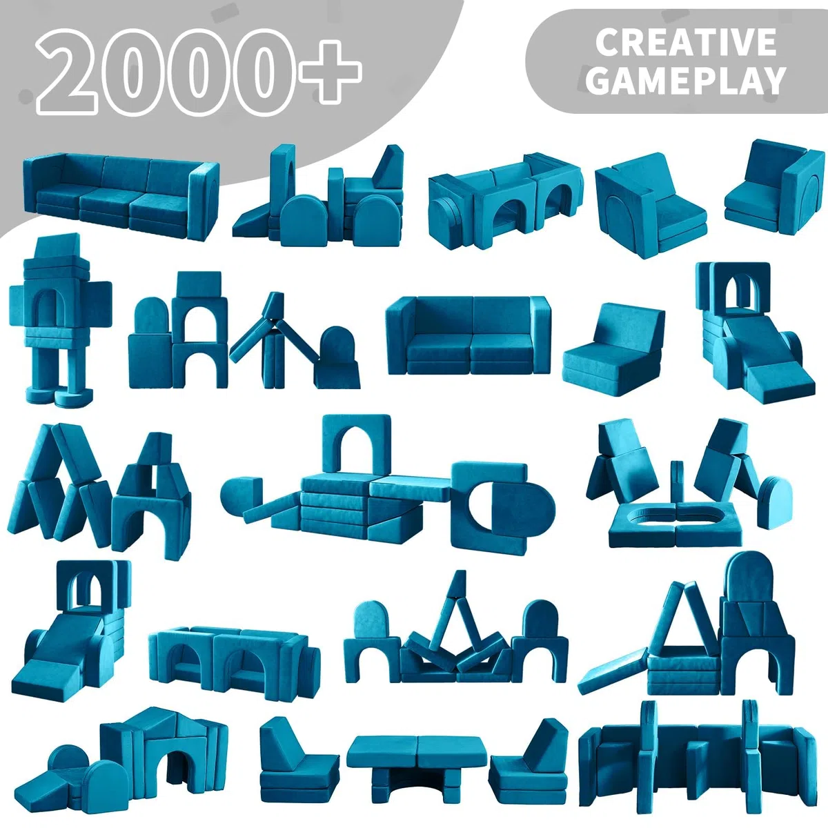 Spielsofa für Kinder 13-teilig, Modulares Kindersofa für Spielzimmer, 13-in-1 Multifunktionssofa zum Spielen, Kreativsein und Schlafen, Indoor-Kindercouch für Jungen und Mädchen