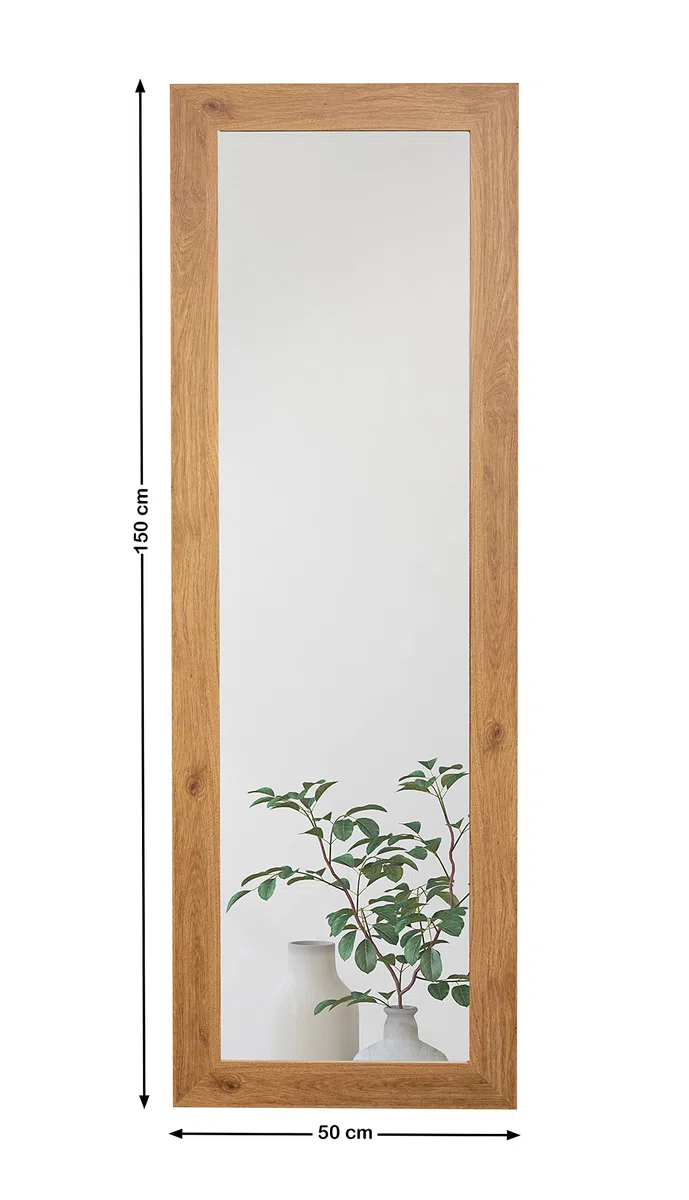 BD ART Wandspiegel Dekorativ Garderobenspiegel Ganzkörperspiegel 150x50cm Bernstein Eiche