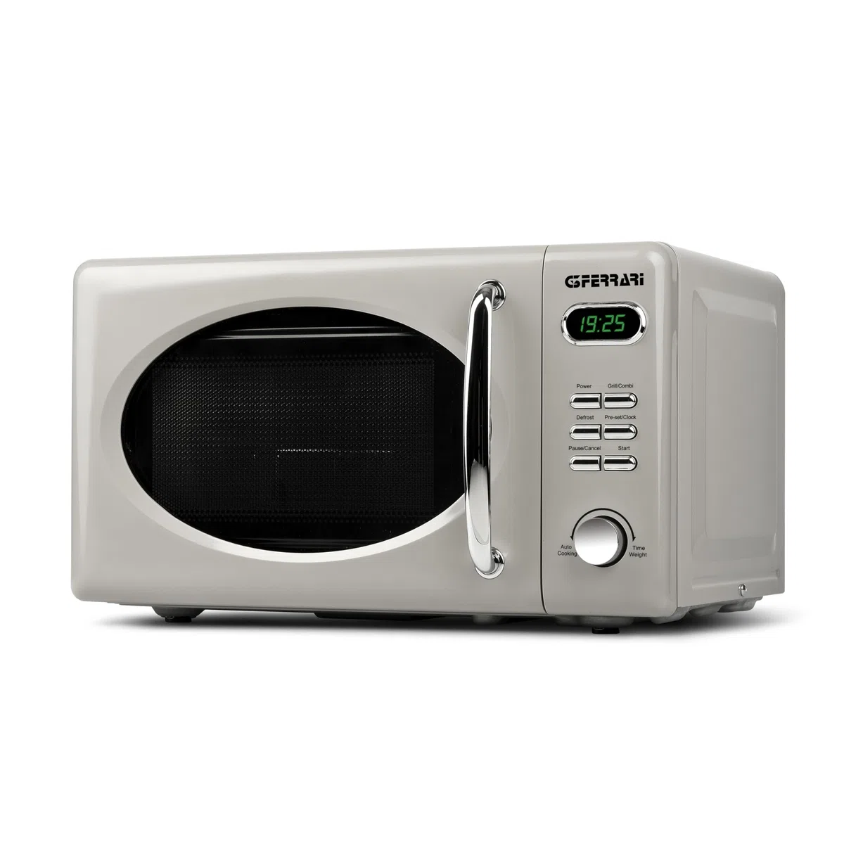 G3 Ferrari G10155 Sapormio Vintage, Digitaler Retro-Mikrowellenofen, 1150W, 20 Liter, 8 Programme, 4 Garfunktionen, inkl. Zubehör, 60-Minuten-Timer, Kreideweiß