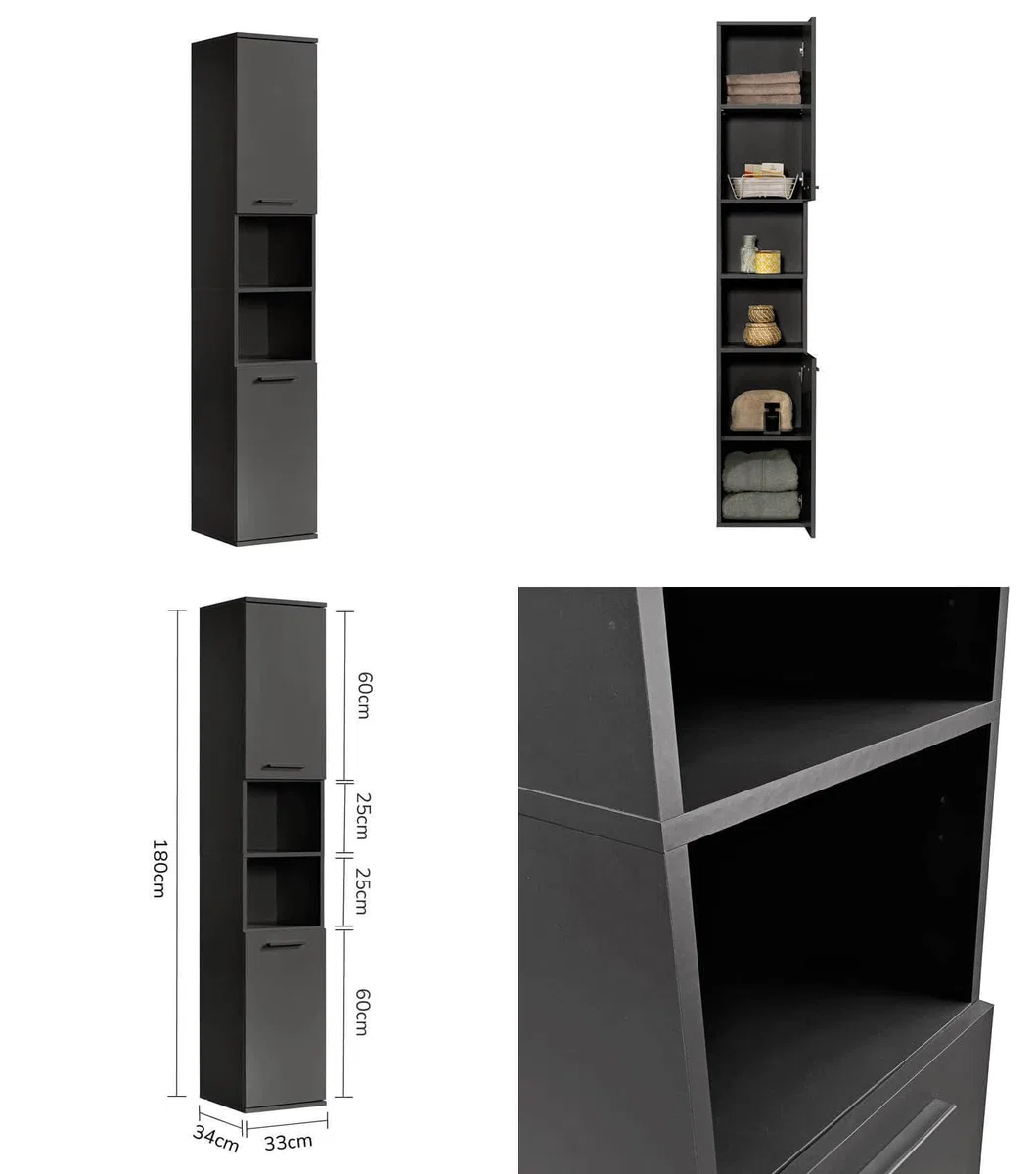 mokebo Badmöbel Set 'Der Steuermann' (2-teilig) Made in Germany, Badezimmer Set aus Holz in Anthrazit-Schwarz, Komplettset mit Waschbeckenunterschrank & Hochschrank, Badmöbel Garnitur
