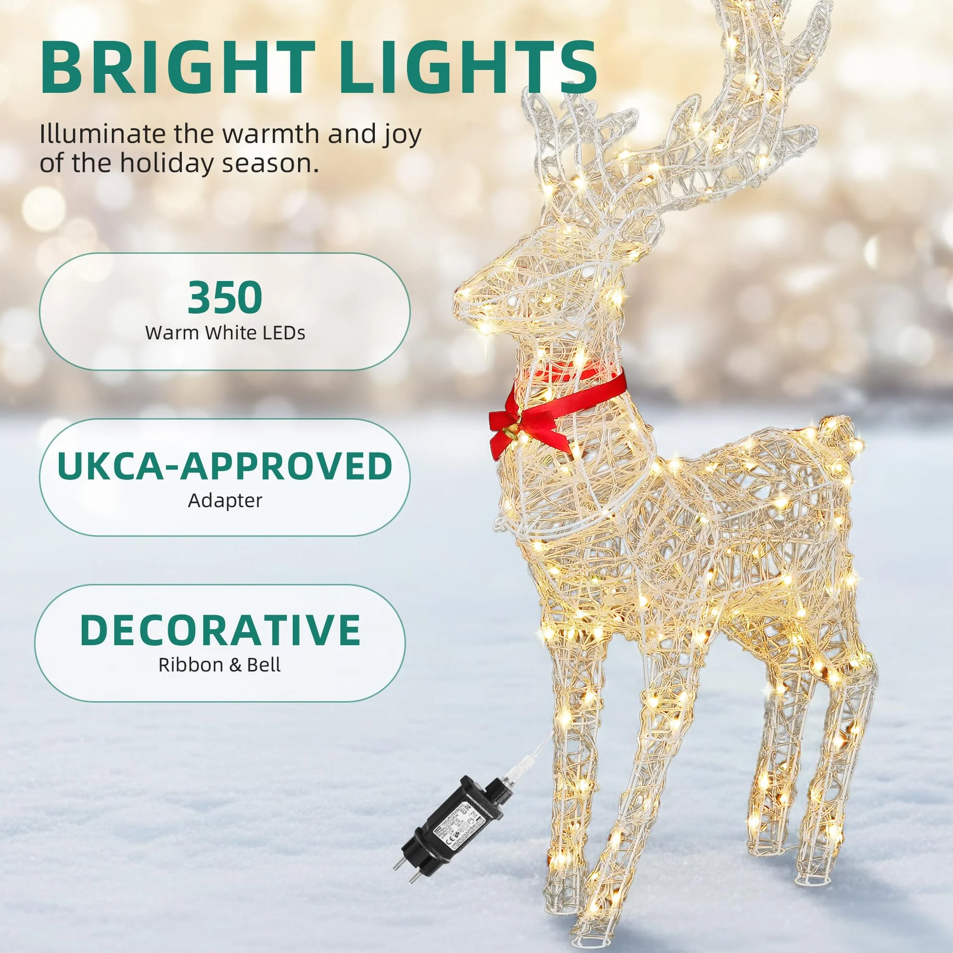 YITAHOME 3-teiliges LED Rentier Familie, Beleuchtete Weihnachtsdekoration mit Fernbedienung, 210 LEDs mit 89 Modi, abnehmbarem Geweih und Halsteil, Weihnachtsbeleuchtung für drinnen und draußen