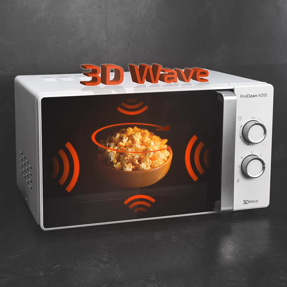 Cecotec Mikrowelle ProClean 4010, 700W, 23L, Ready2Clean-Beschichtung, FullCrystal-Tür, 3DWave-Technologie, 6 Stufen, Auftaumodus, Timer 30 Min, elegantes Design, einfache Reinigung