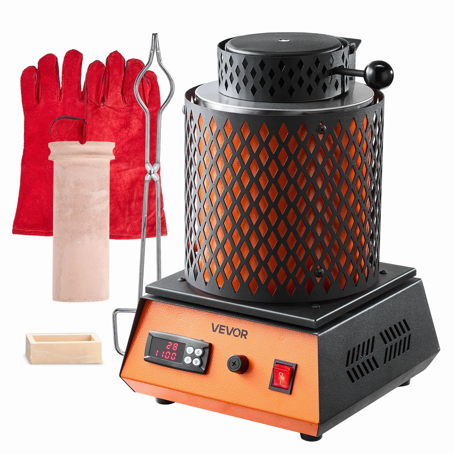 VEVOR digitaler Goldschmelzofen Maschine mit 3 kg Keramiktiegel, elektrischer Schmelzofen 1350 W max. 1150 ℃, Metallschmelzofen Set für Schmuckherstellung Metallbarren Metallkomponenten Schwarz