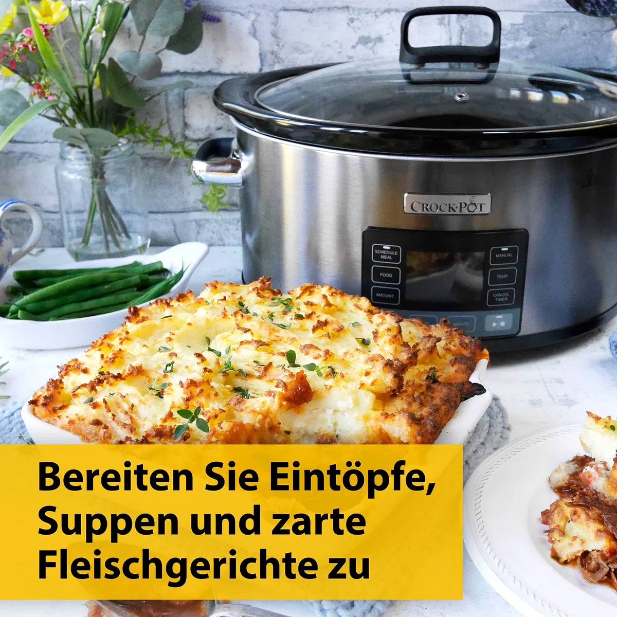 Crockpot TimeSelect digitaler Schongarer | 5,6 l (7+ Personen) | mit programmierbarem Timer und digitaler Anzeige | Warmhaltefunktion | Edelstahl [CSC066X]