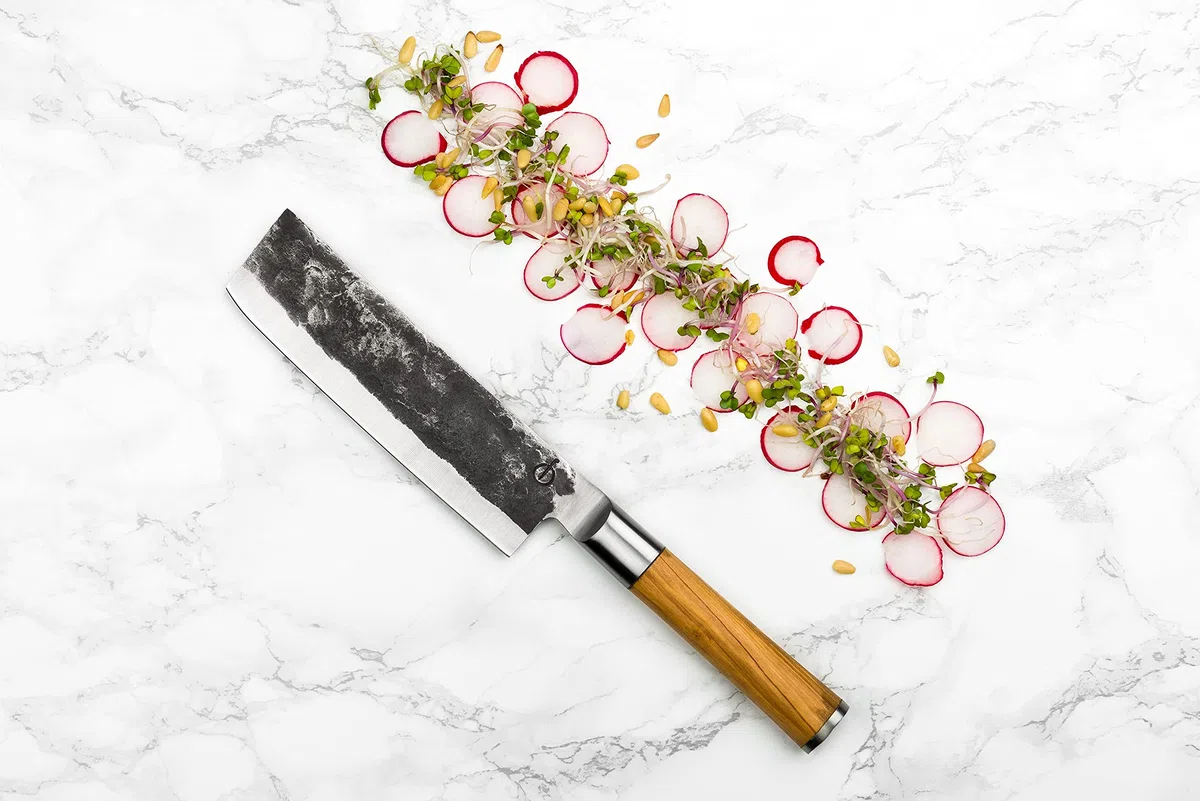 Forged Olive Hackmesser 17cm, handgefertigt, in Holzkiste