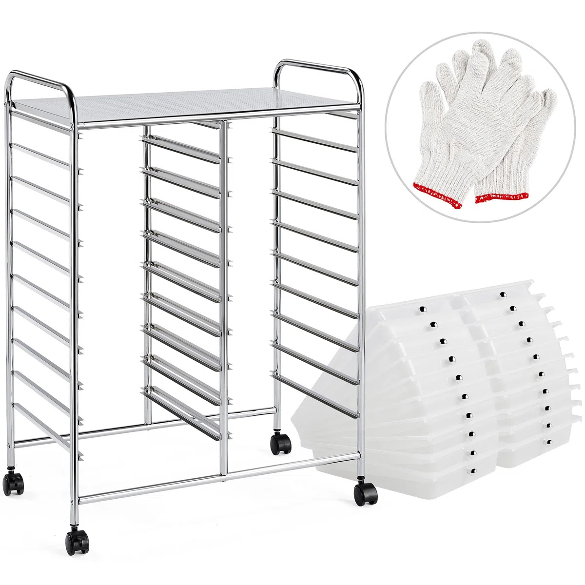 Yaheetech Rollwagen Badrollwagen Rollcontainer mit 20 stapelbaren Schubladen Allzweckwagen Metallgestell Aufbewahrungswagen Beistellwagen für Büro Küche Bad Wohnzimmer, Kunststoff,Metall, Weiß