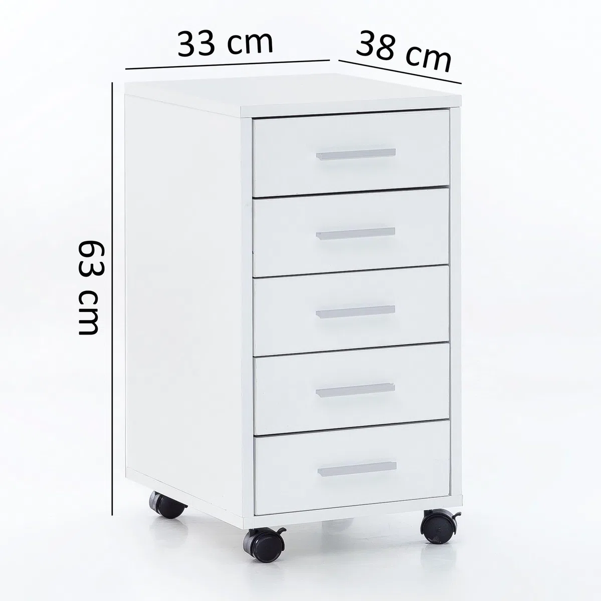 FineBuy Rollcontainer Weiß 33 x 63 x 38 cm Holz Schubladenschrank Schreibtisch, Büro Schrank mit 5 Schubladen, Container Rollschrank klein Standcontainer schmal, Schreibtischcontainer mit Rollen