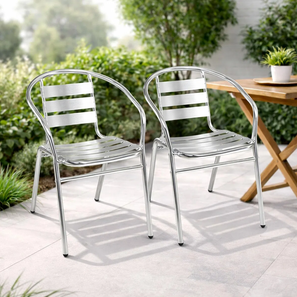 Mojawo 2 Stück Stapelstuhl Campingstuhl Gartenstuhl stabile Aluminium Silber Bistrostühle stapelbar Alustuhl Balkonmöbel Gartensitzmöbel Küchenstuhl