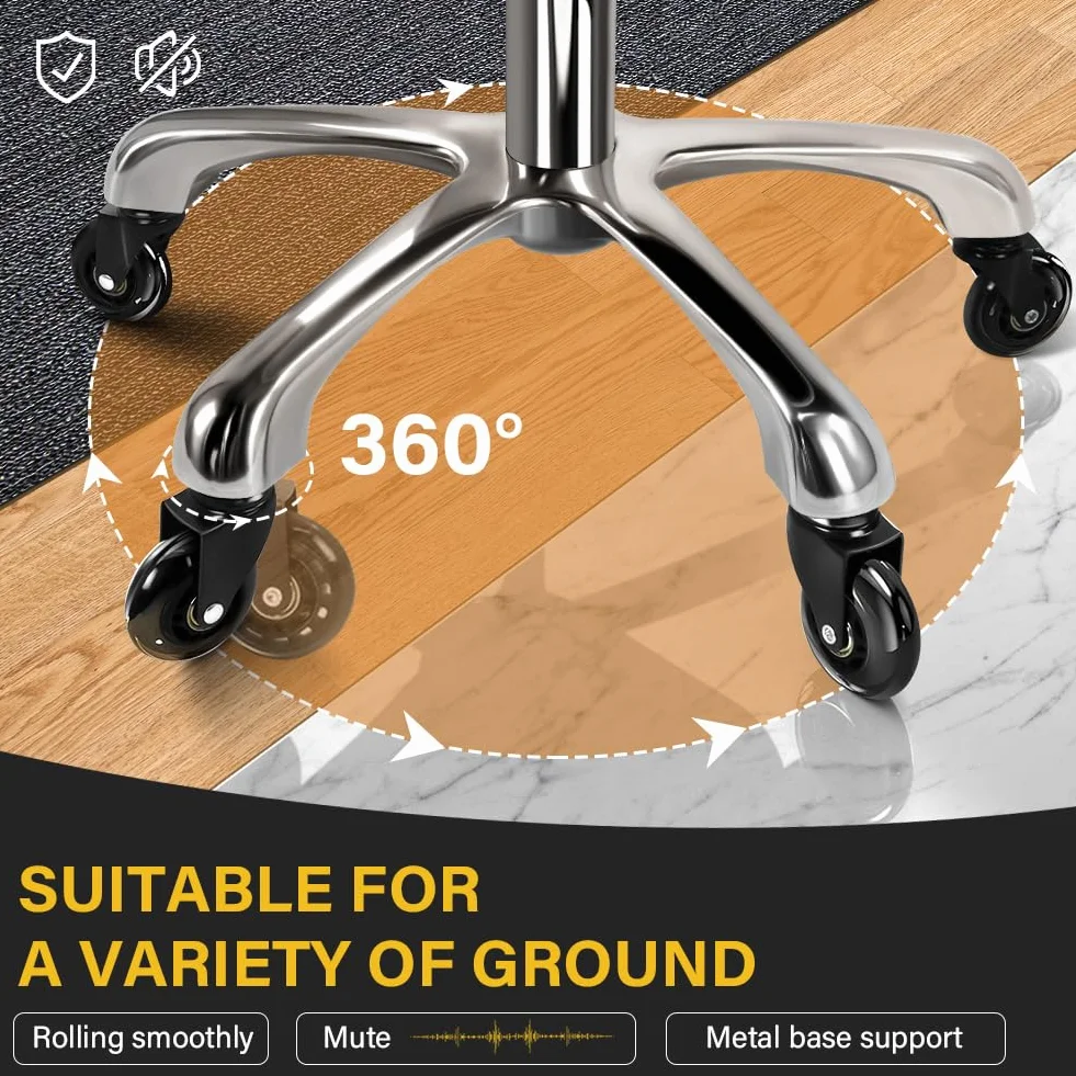 WKWKER Heavy Duty Rollhocker mit Rädern Hydraulischer Drehgelenk Verstellbarer Rollhocker Ergonomisch Dickes Leder Sitzhocker Stuhl für Küche Zeichnen Labor Büro Salon Nachricht Hocker - Schwarz