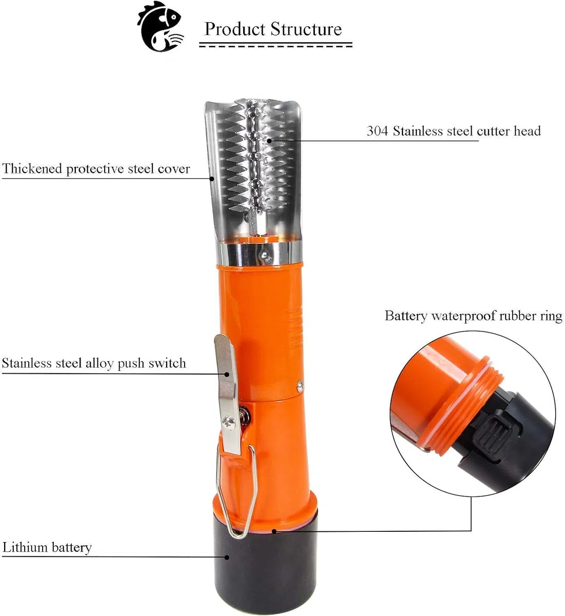 MXBAOHENG Elektrische Fischschuppen Entferner mit 1 Akku 2200mAh Wiederaufladbarer Elektrischer Fischschupper Wasserdicht 7000 RPM für Fischmärkte, Restaurants, Küchen (orange 1 Batterie)